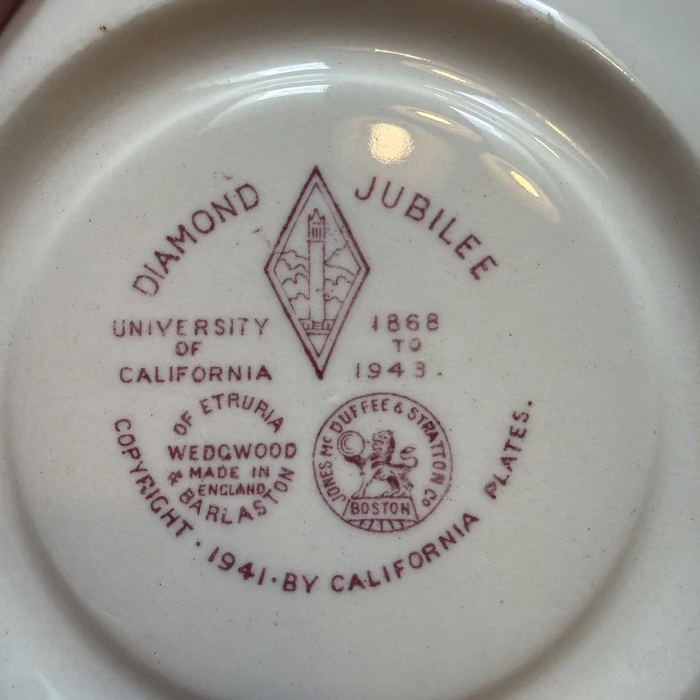 Vtg Wedgewood Cup & Saucer Cal UC Berkeley Diamond Jubilee MINT